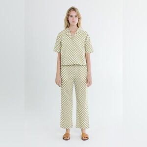 Women's Matching Set - moodie by Lala Casual Green Checkered Pant/Shirt Set Size